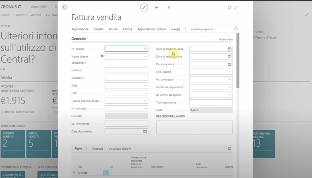 creare una fattura di vendita con l’ERP Business Central